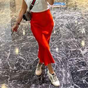 OLIA Elegant Red Women's Stain Midi Skirt